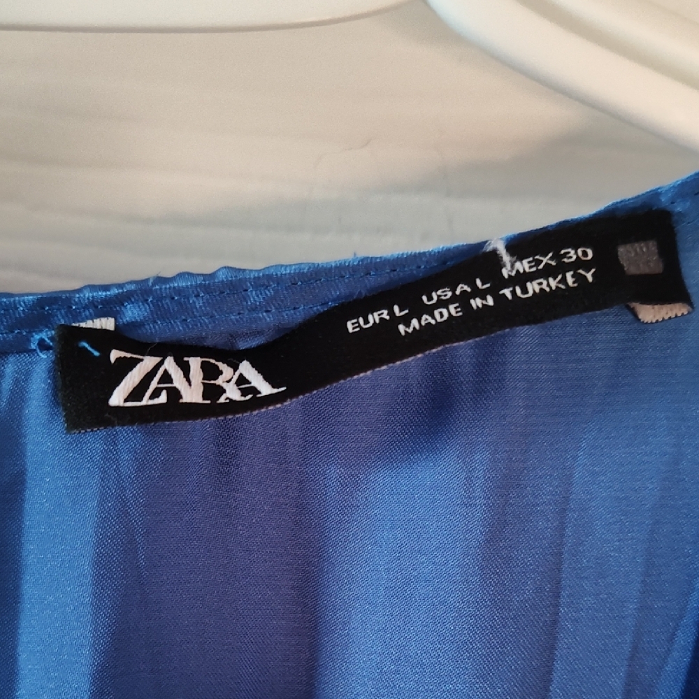 Zara Royal Blue V‑Neck Long Sleeve Satin Mini Dress - Picture 2 of 6